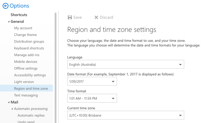 Office 365 Shared Mailbox Time Zone